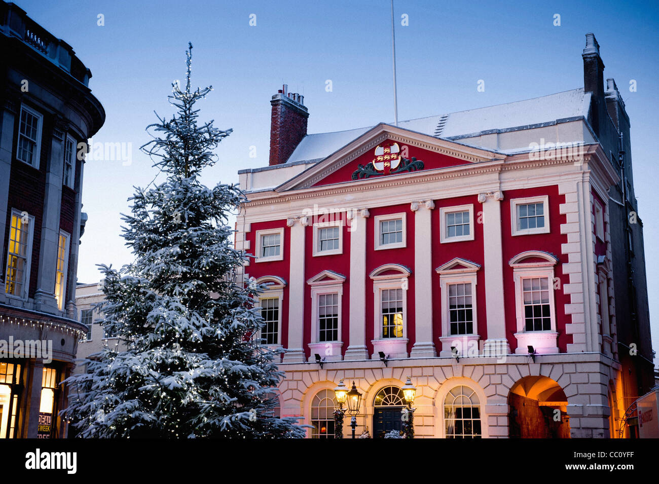 York Mansion House with Christmas tree in snow Stock Photo Alamy