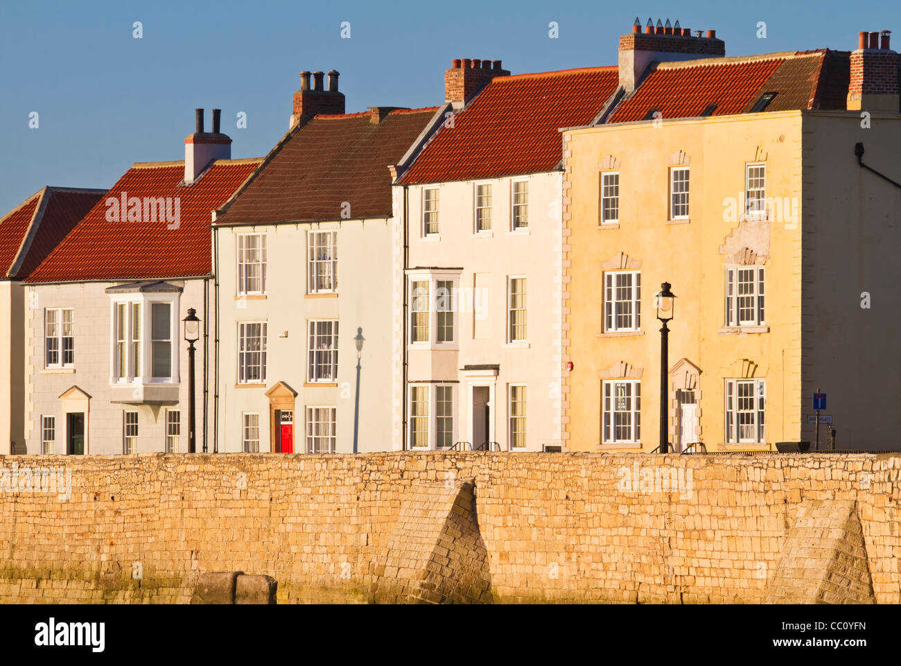 Houses built behind the 14th century town wall in Hartlepool, Teesside, England Stock Photo