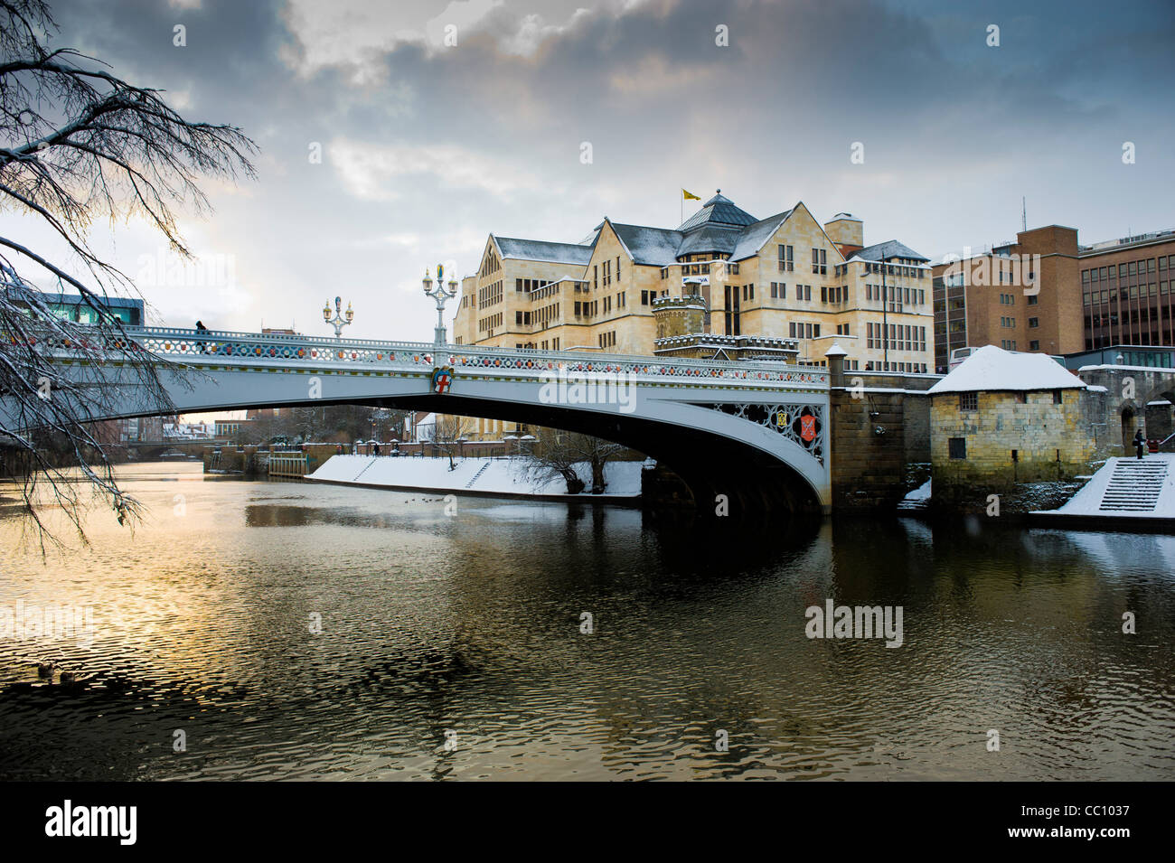 Lendal bridge with a snow covered Aviva building in the distance. York. Stock Photo
