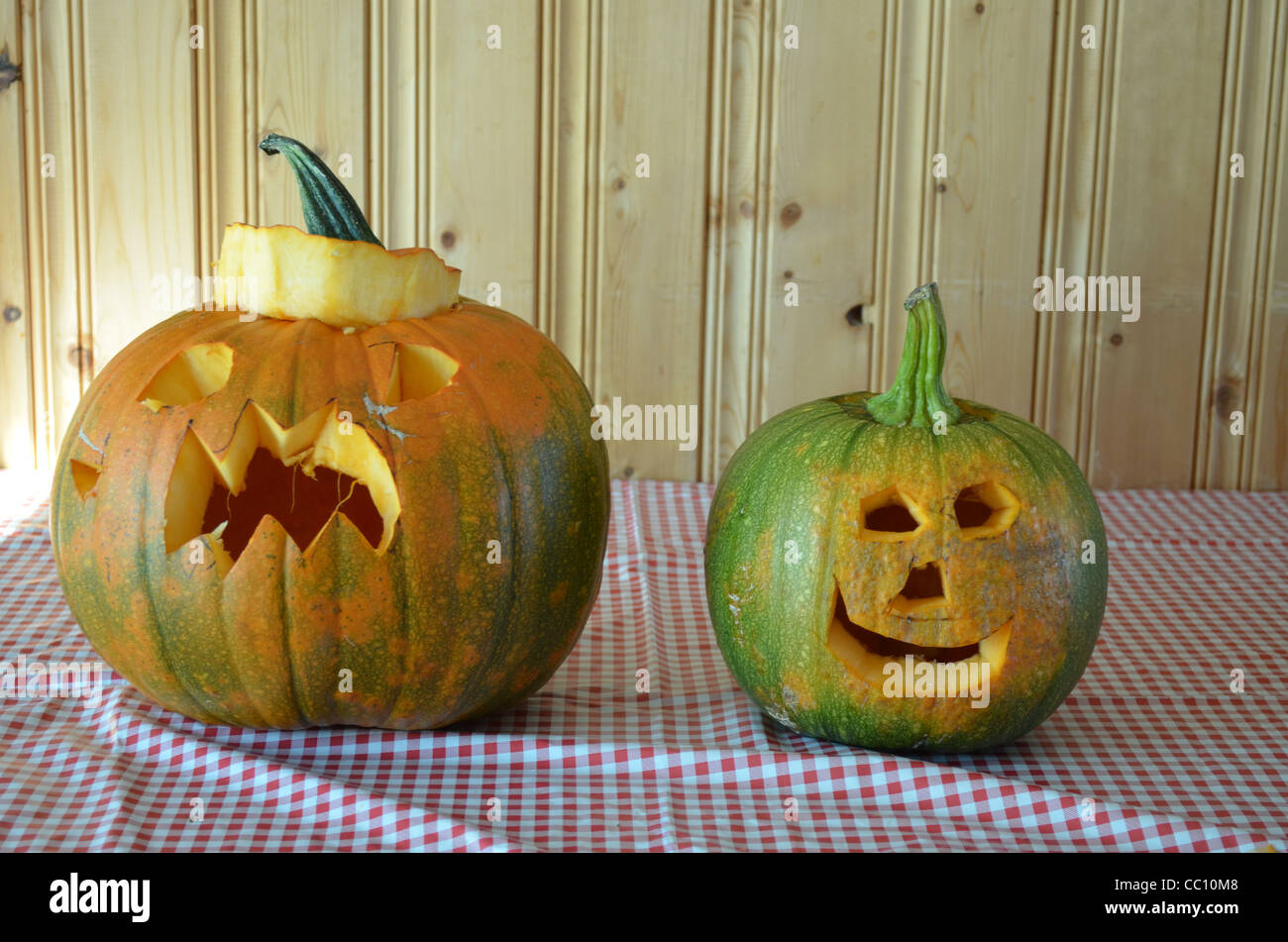 Pumpkins carved for Halloween. Stock Photo