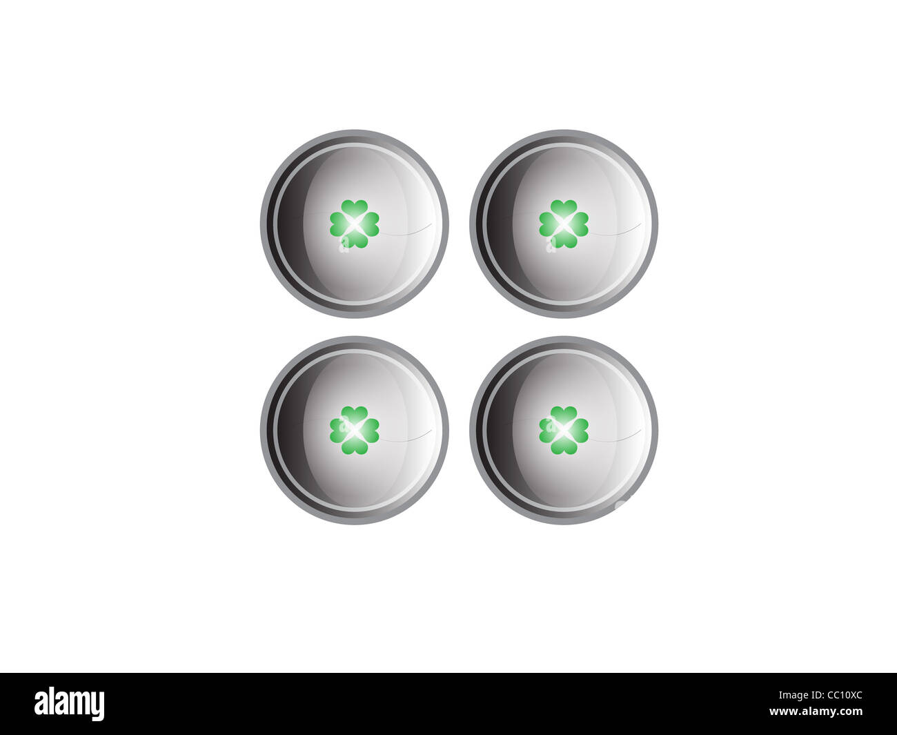 The buttons with green clovers Stock Photo