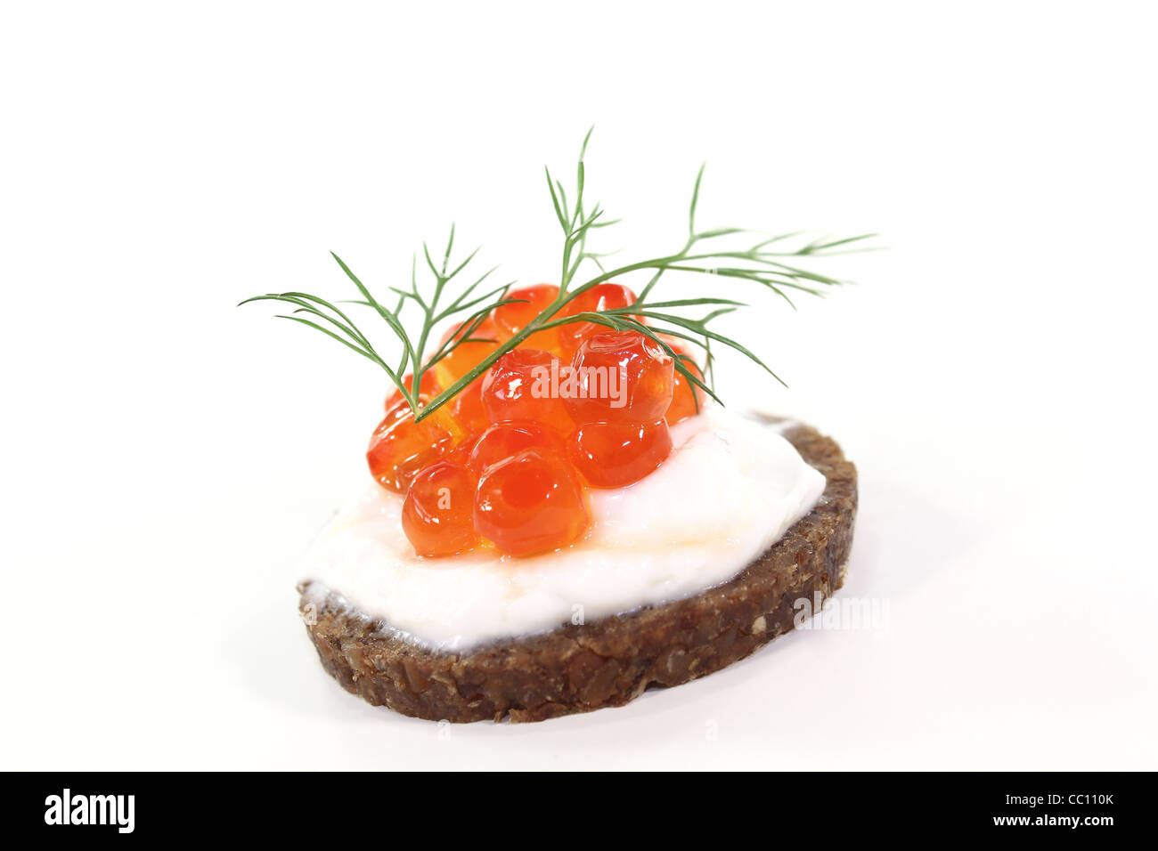Pumpernickel bread with cream cheese, caviar and dill Stock Photo Alamy