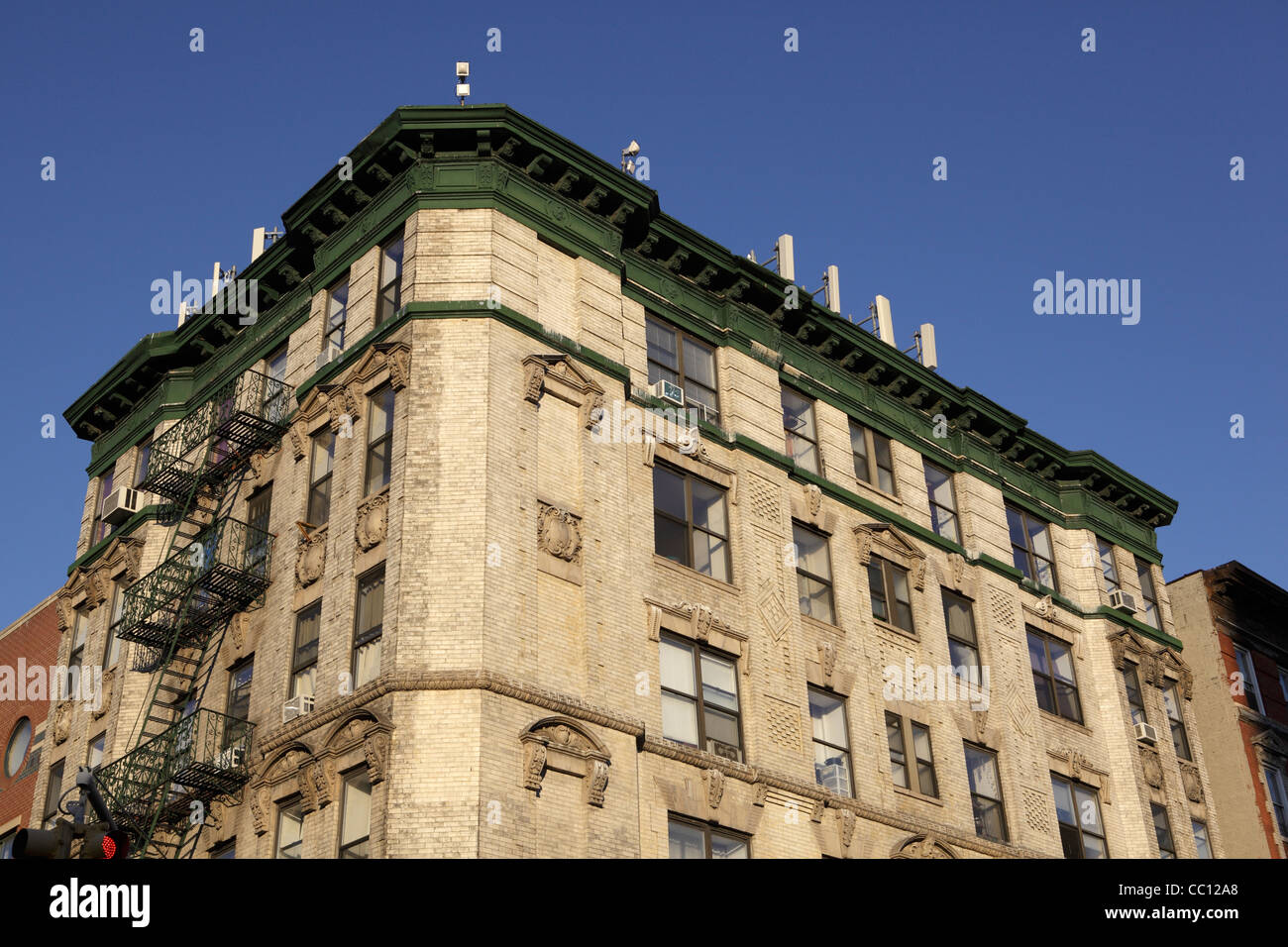 building with cellphone antennas on roof in New York City Stock Photo Alamy