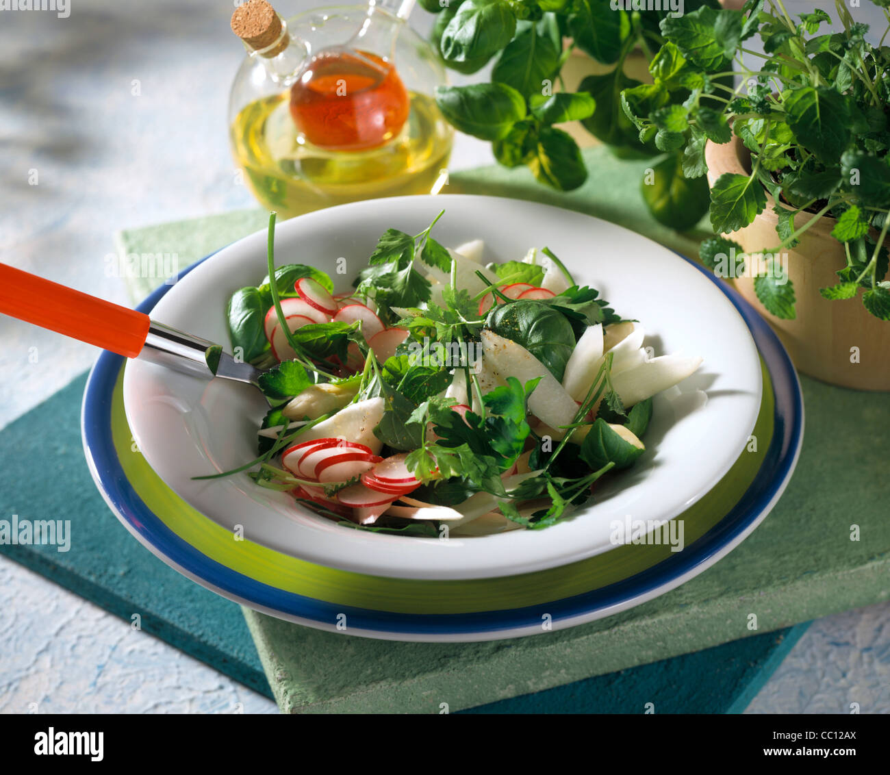 Herb salad with asparagus Stock Photo