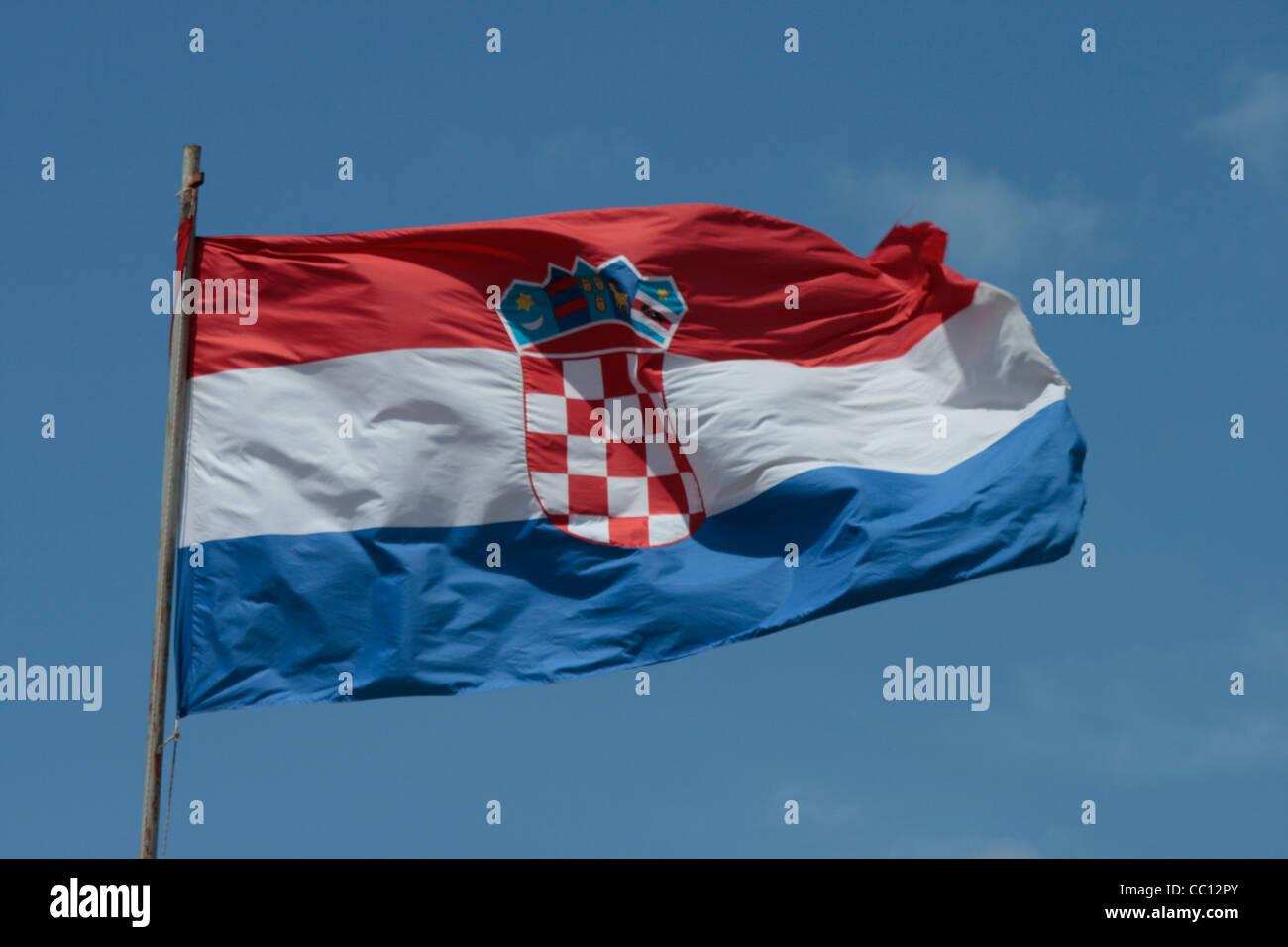 Croatian flag with blue sky Stock Photo