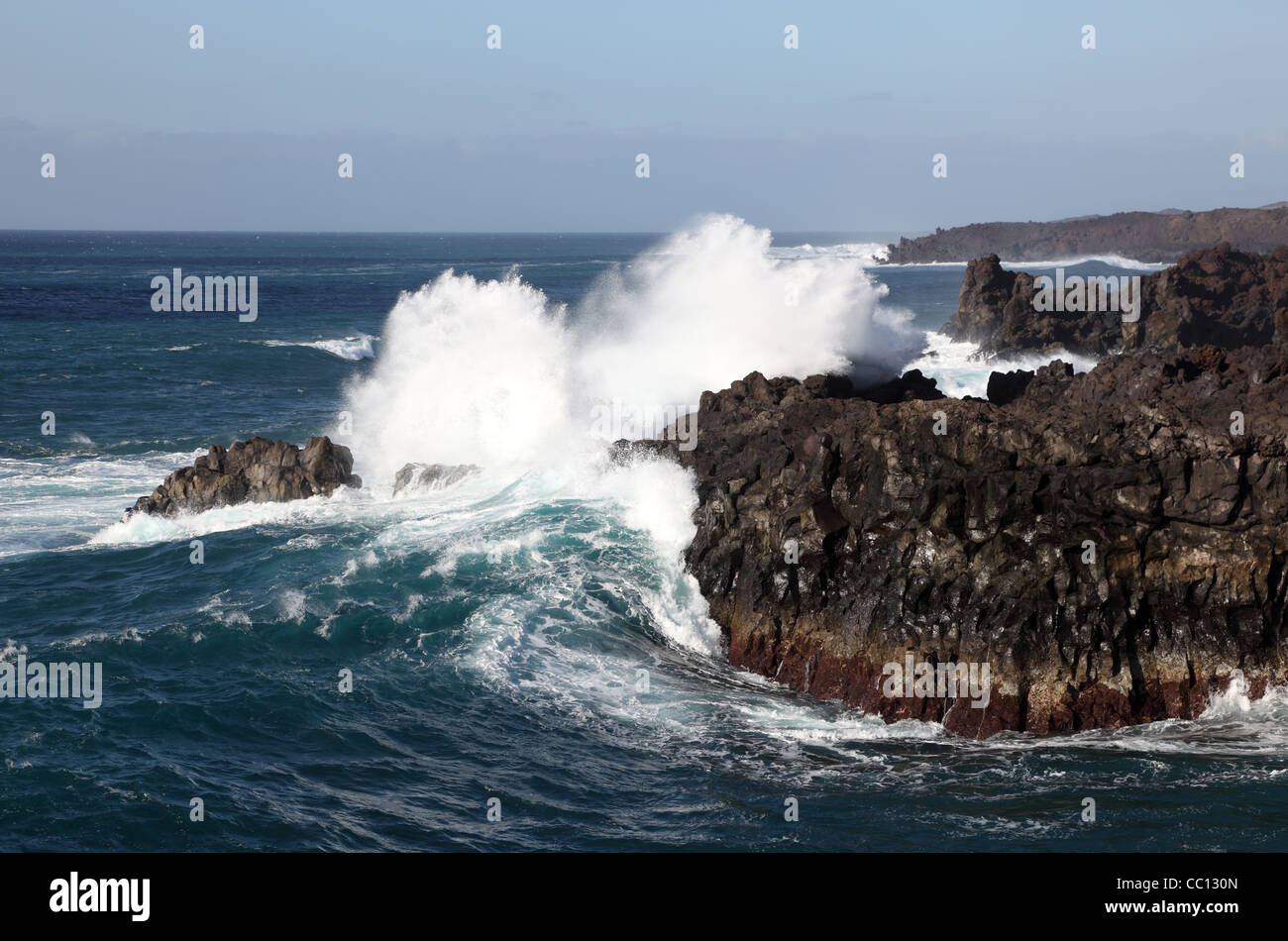 Big waves on the coast of Lanzarote, Canary Islands, Spain Stock Photo