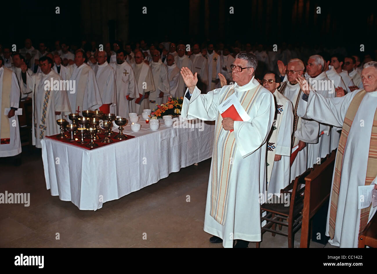 celebration of Maundy Thursday or Holy Thursday in Lyon cathedral – France Stock Photo