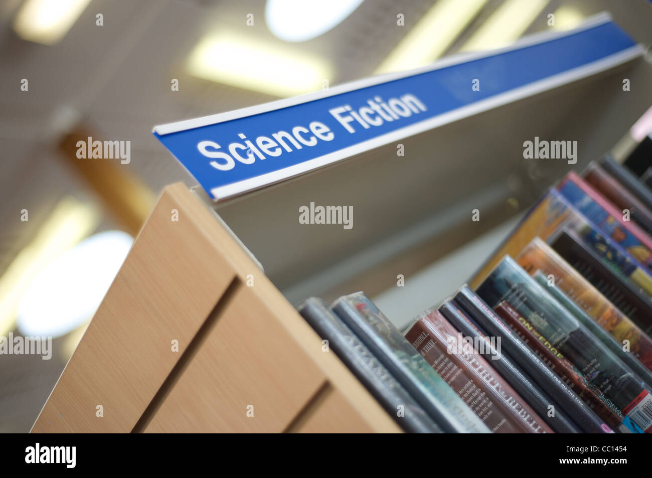 Science fiction library signage on shelving Stock Photo Alamy
