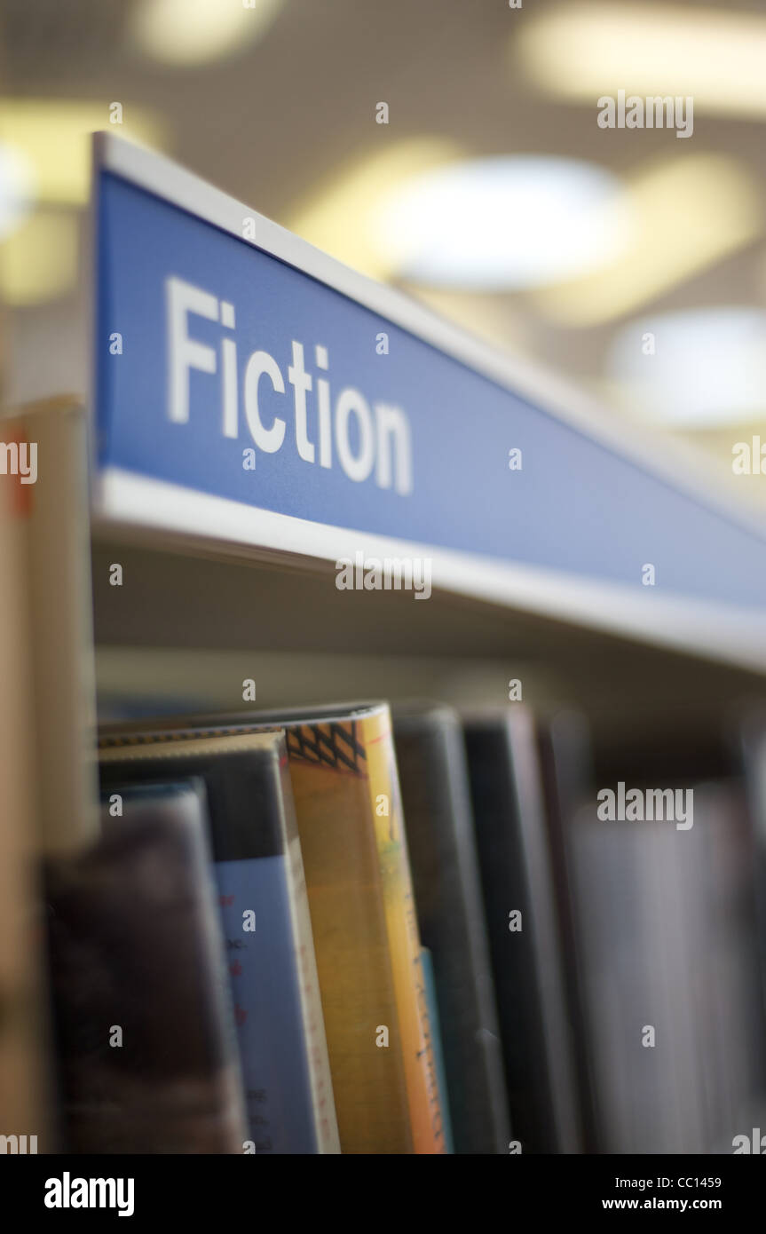 Fiction library signage on shelving hires stock photography and images