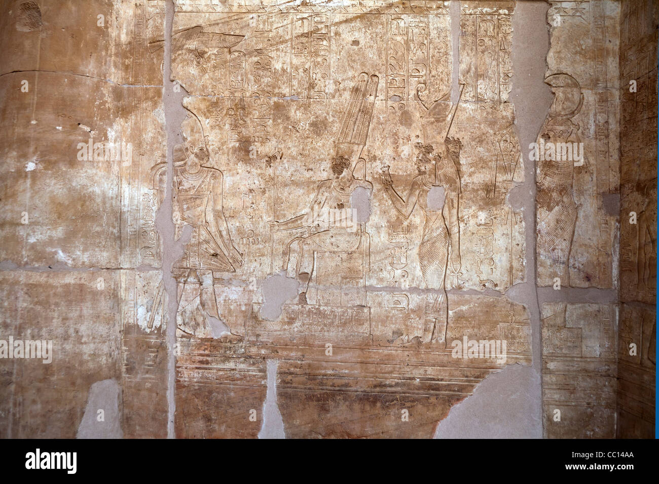 Reliefs in the Hibis Temple, the ancient capital of Kharga Oasis, Western Desert of Egypt Stock Photo