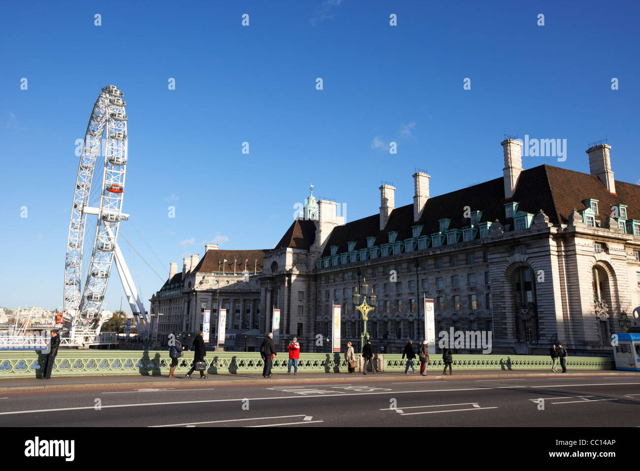 london eye and county hall seen from westminster bridge southbank ...