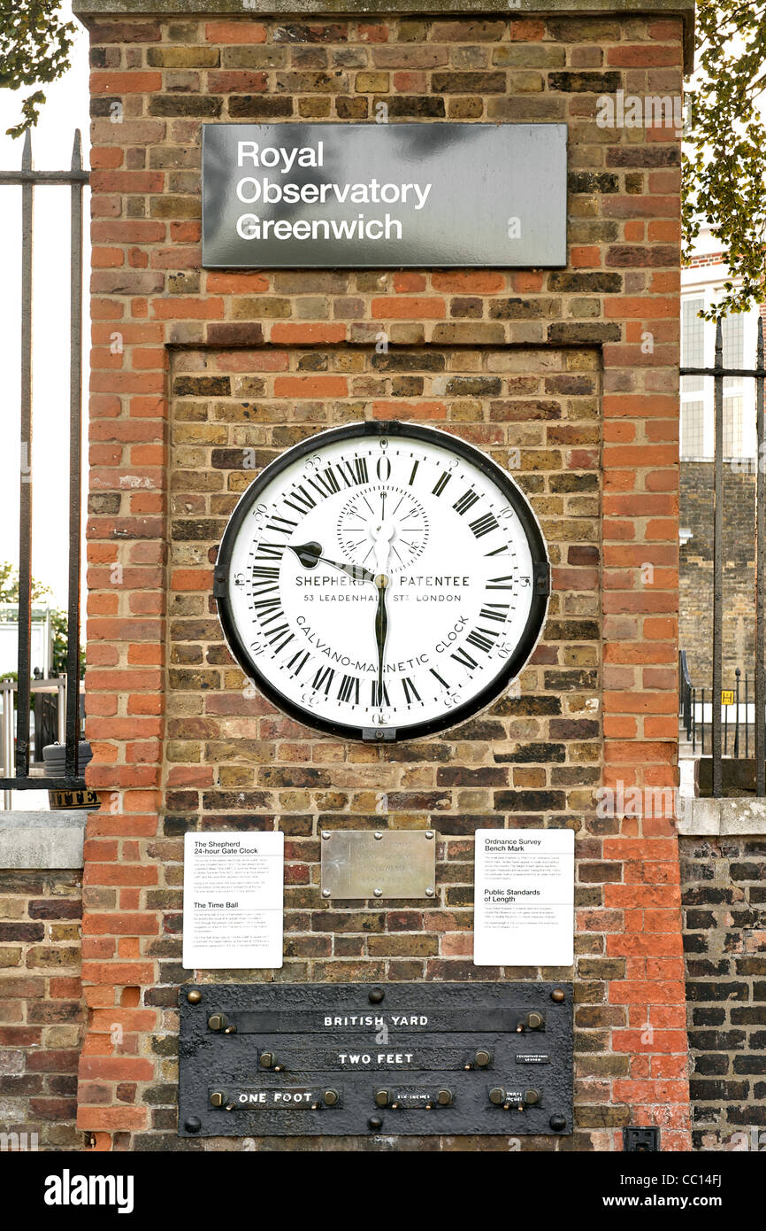 The Shepherd 24-hour gate clock at the Royal Observatory in Greenwich, England. Stock Photo