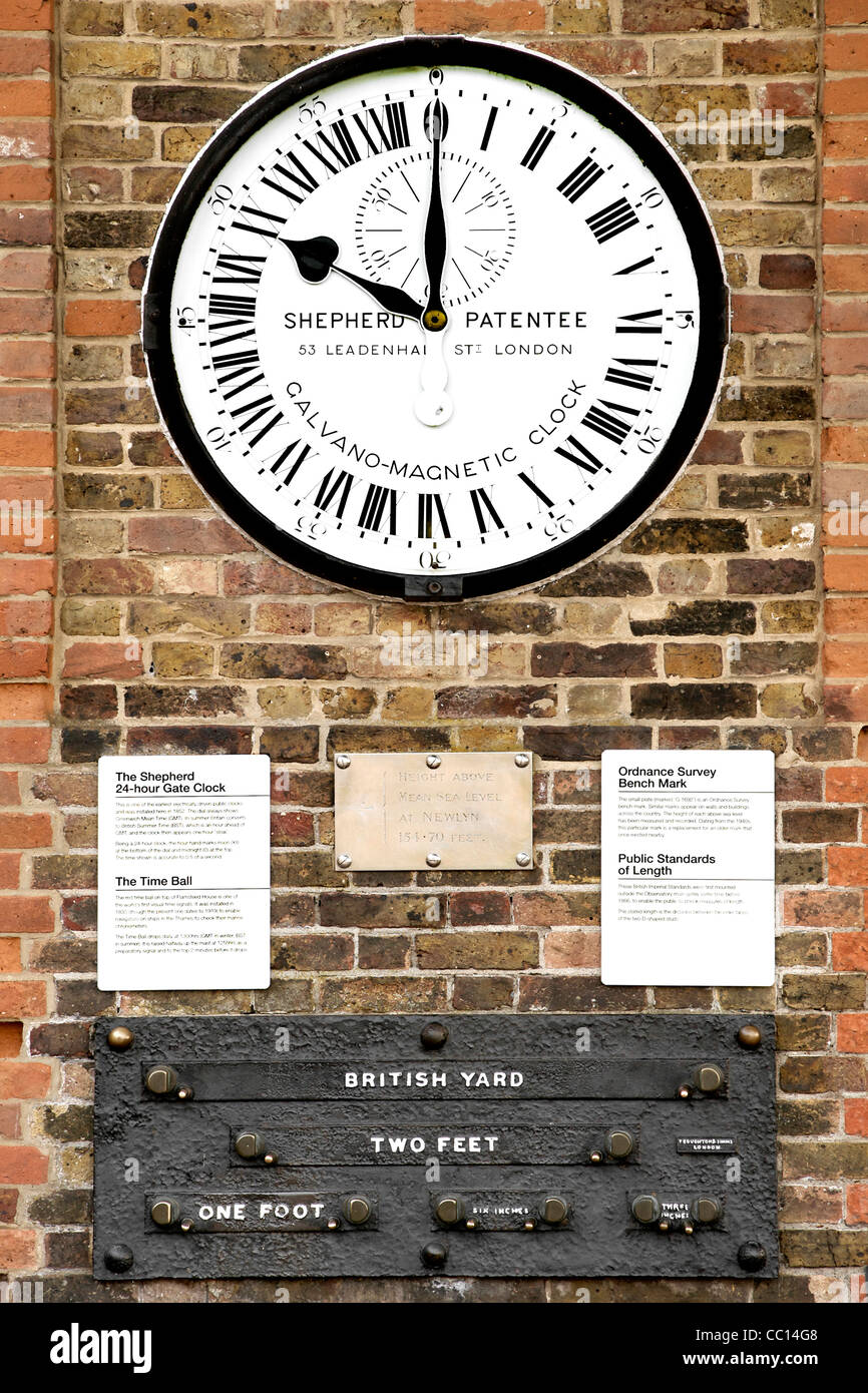 The Shepherd 24-hour gate clock at the Royal Observatory in Greenwich, England. Stock Photo
