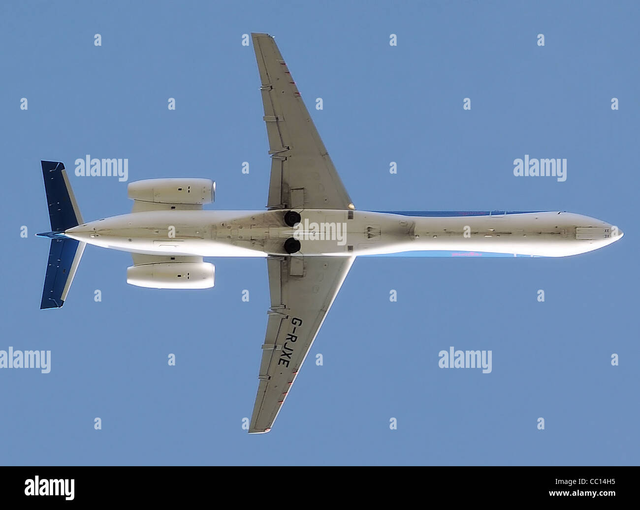 bmi Embraer ERJ 145 (G-RJXE) takes off from London Heathrow Airport, England Stock Photo