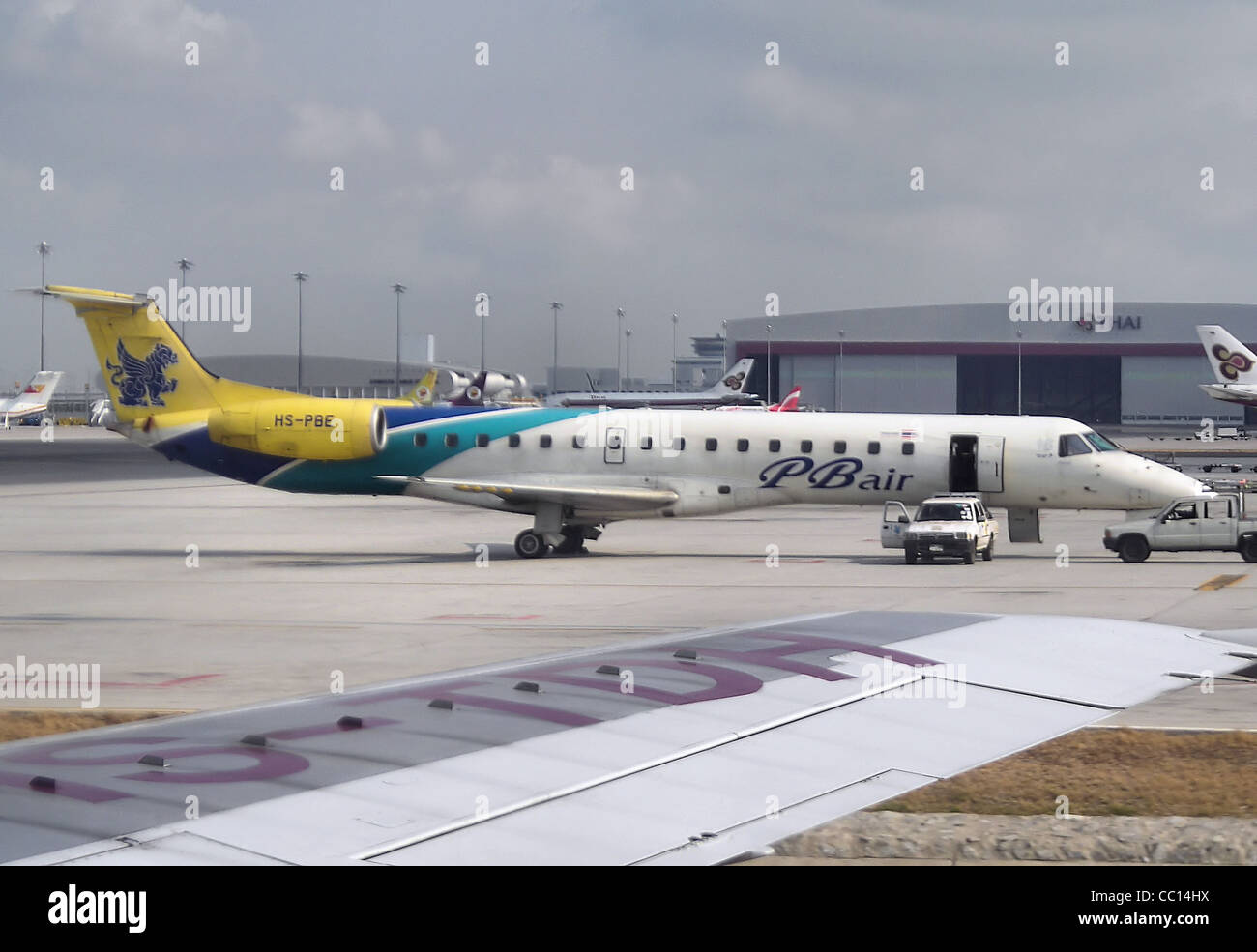 PBair Embraer ERJ-145, at Suvarnabhumi International Airport Bangkok. Stock Photo