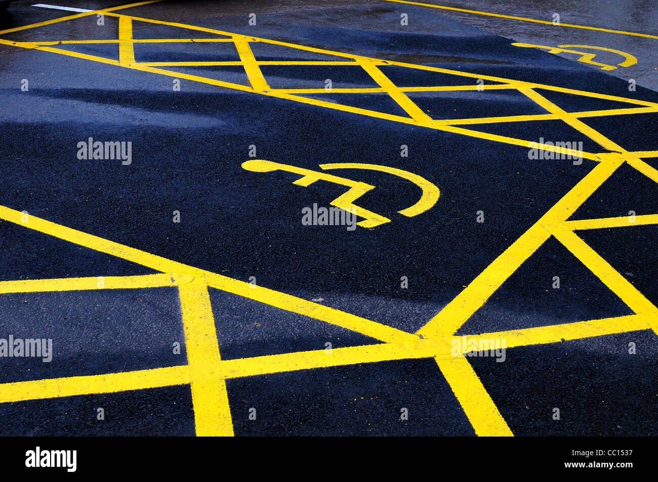 Disabled parking bay markings on roadway Stock Photo Alamy