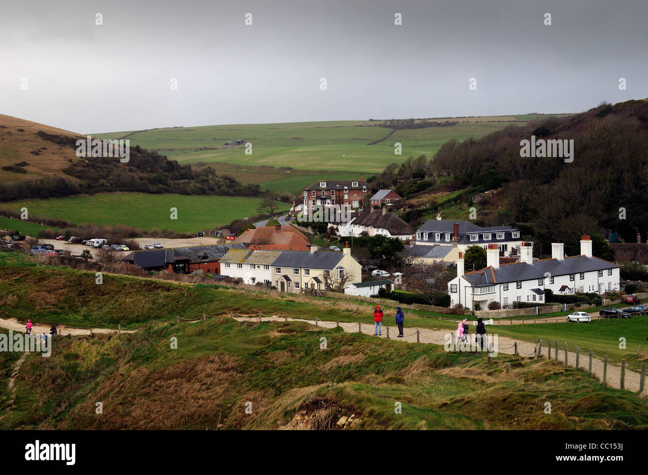 High viewpoint of West Lulworth village ,Dorset Stock Photo