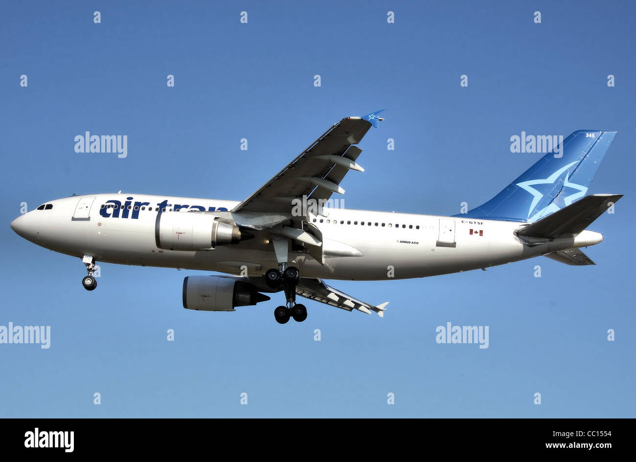 Air Transat Airbus A310-300 (C-GTSF) lands at London Heathrow Airport, England. Stock Photo