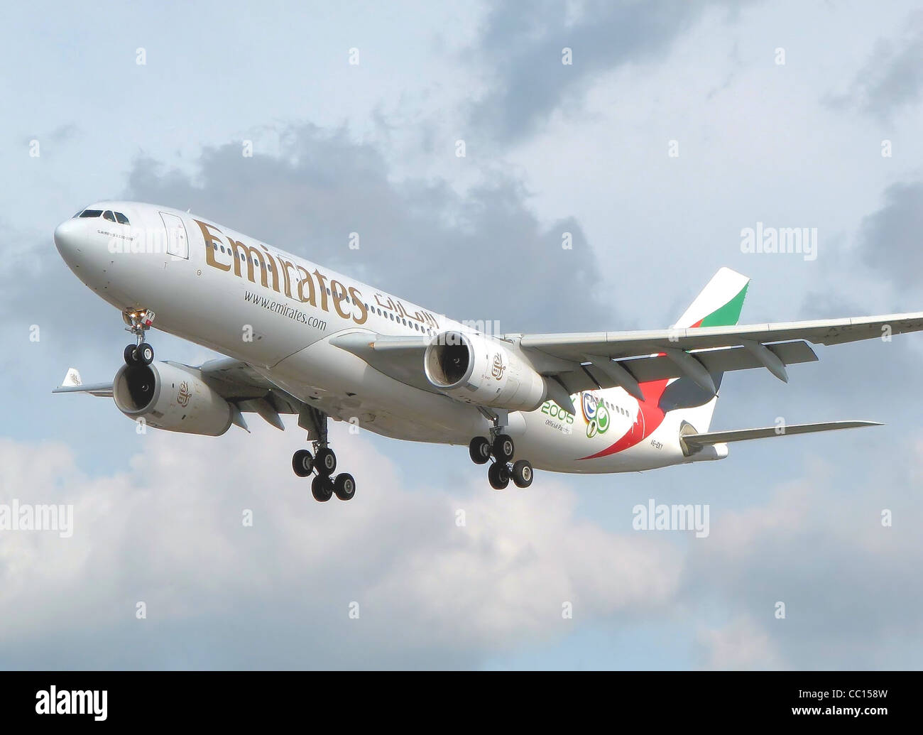 Emirates airbus a330 200 a6 eky lands at london heathrow airport hi-res ...