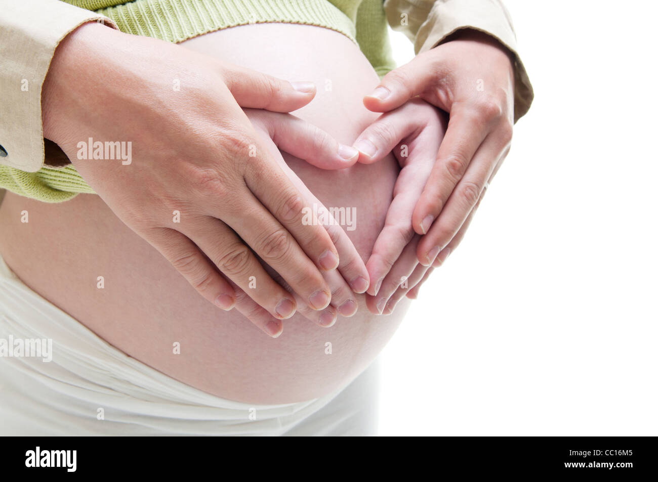 Mom And Dad With Hands On The Baby On White Background Stock Photo Alamy