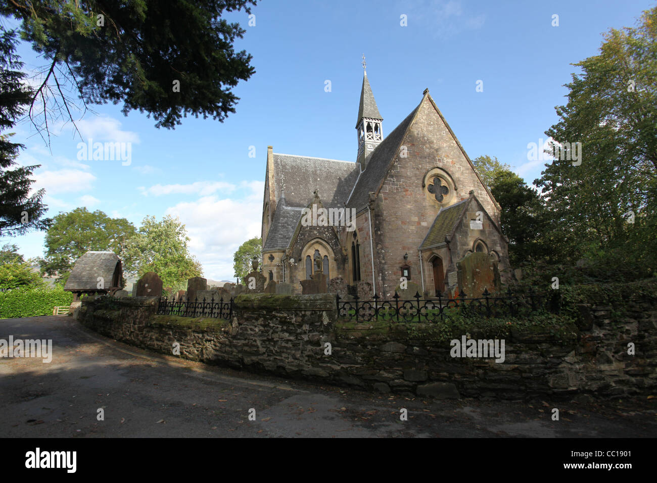 Village of Luss, Scotland. Picturesque view of the Church of Scotland, Luss Parish Church. Stock Photo