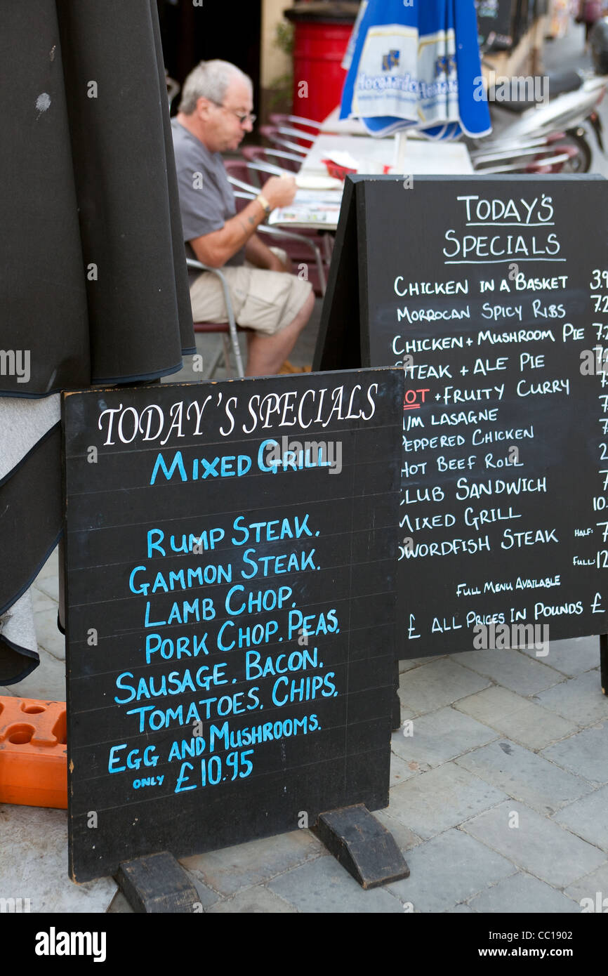 "Today's specials" at a restaurant displaying menus and prices
