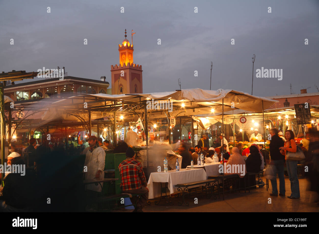 Djemaa el fna square at dusk, Marrakech, Morocco Stock Photo