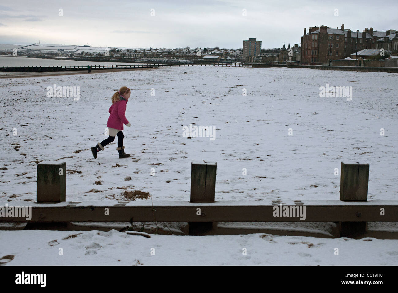 child portobello beach edinburgh scotland winter Stock Photo