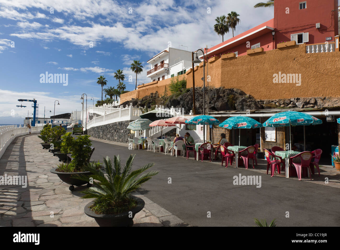 Puerto de Santiago, Tenerife - harbour cafés. Stock Photo