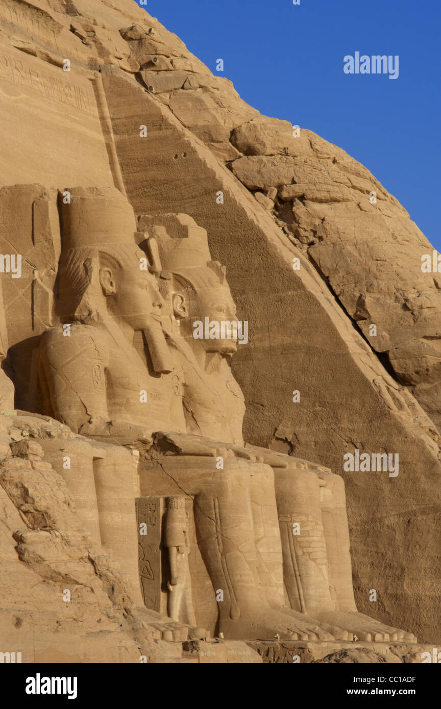 Egyptian art. Great Temple of Ramses II. Colossal statues depicting the pharaoh Ramses II (1290-1224 BC). Abu Simbel. Egypt. Stock Photo