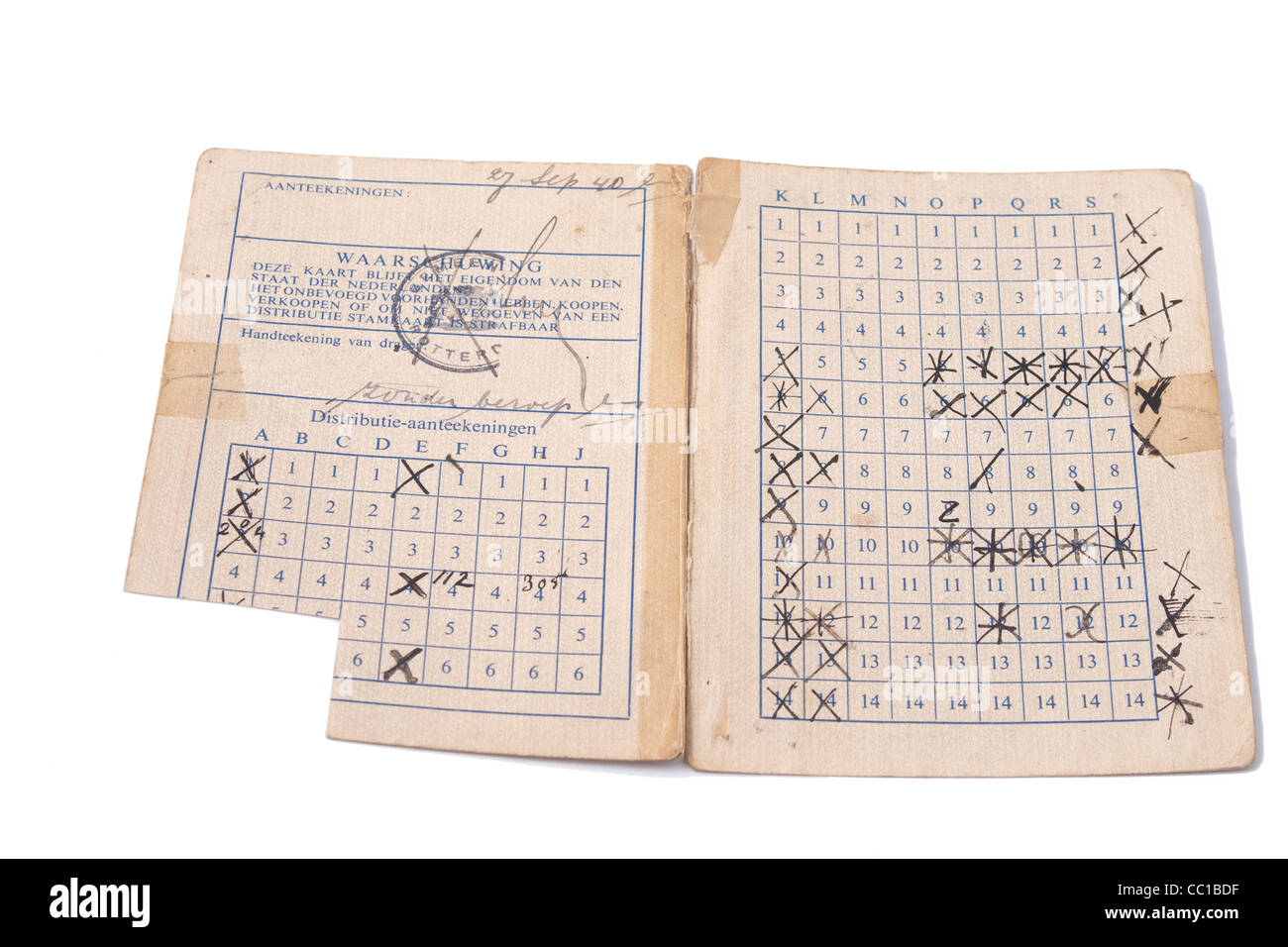Distribution rationing book from World War II in the Netherlands Stock