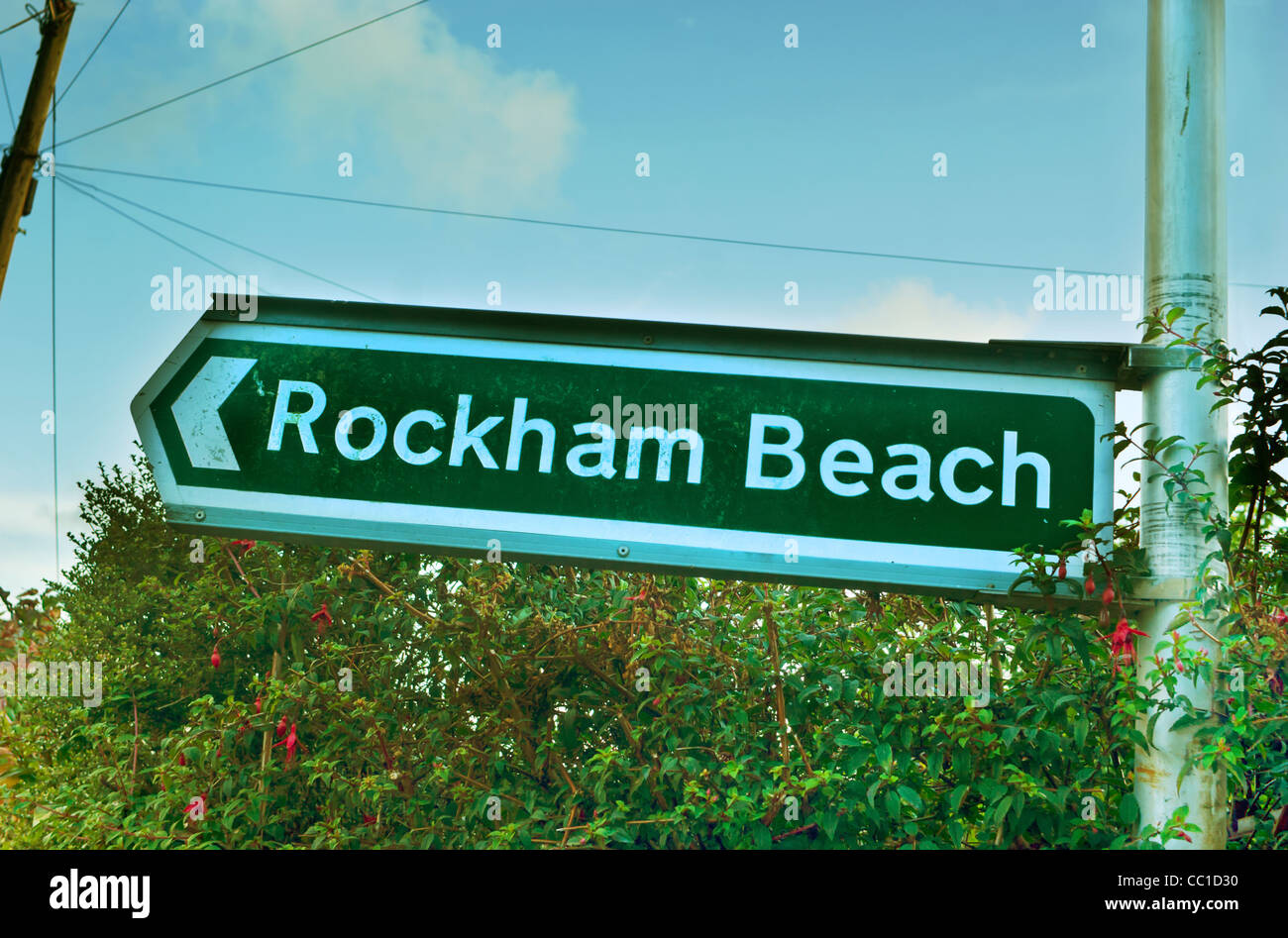 Sign pointing the way to Rockham beach , North Devon, England UK. Stock Photo