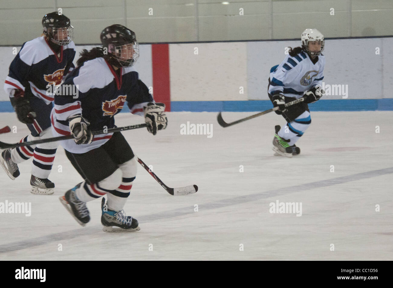 Females playing hockey Stock Photo