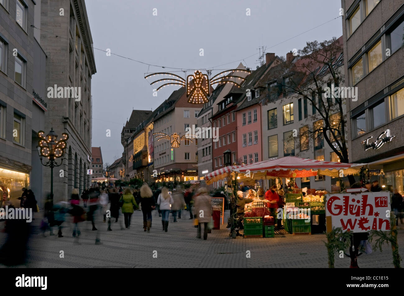 Christmas in the shopping precinct in the old town of Nuremberg, Franconia, Bavaria, Germany, Europe. Stock Photo
