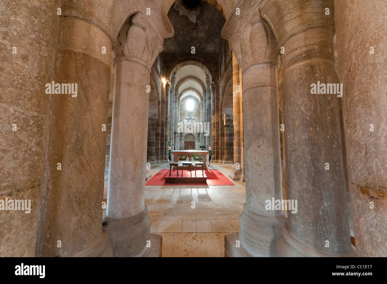 The chancel of  Bois Sainte Marie ( 71800), Church,  Bourgogne, France Stock Photo