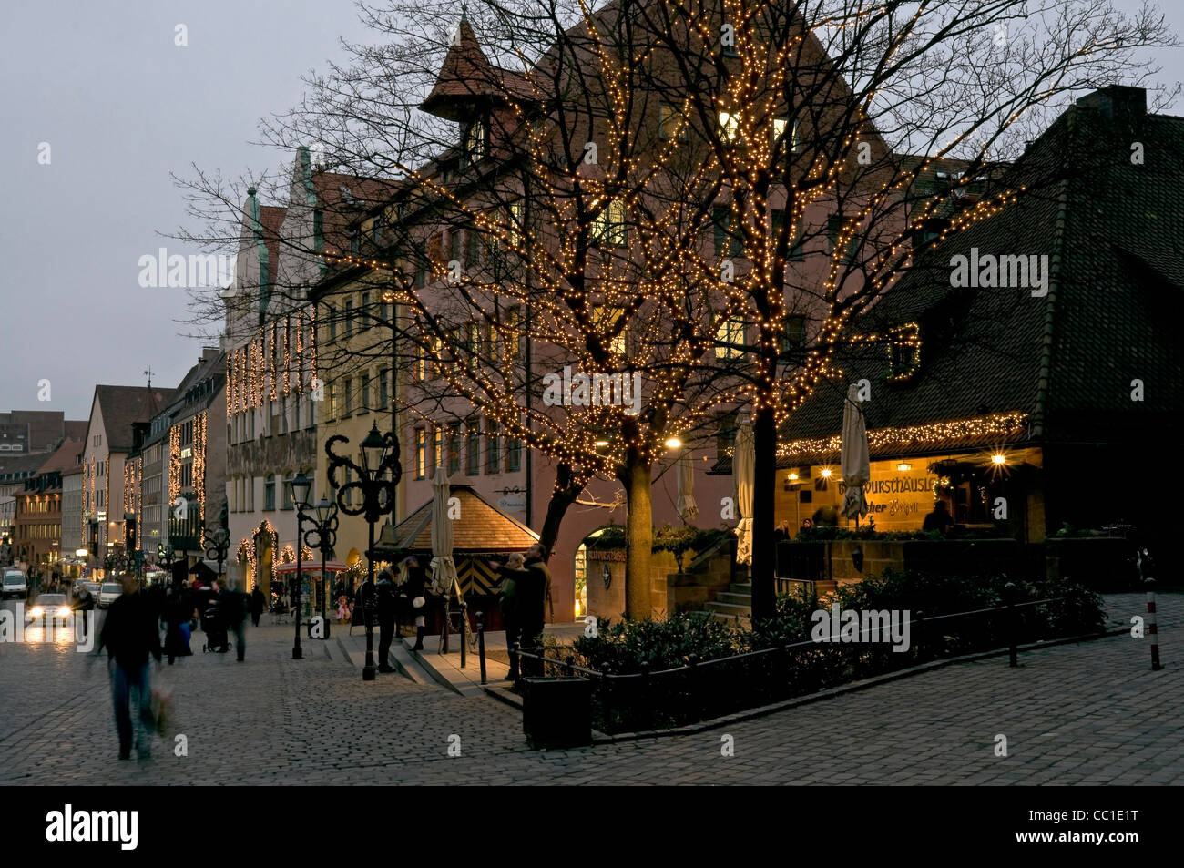 Christmas lights in the old town of Nuremberg, Franconia, Bavaria, Germany, Europe. Stock Photo