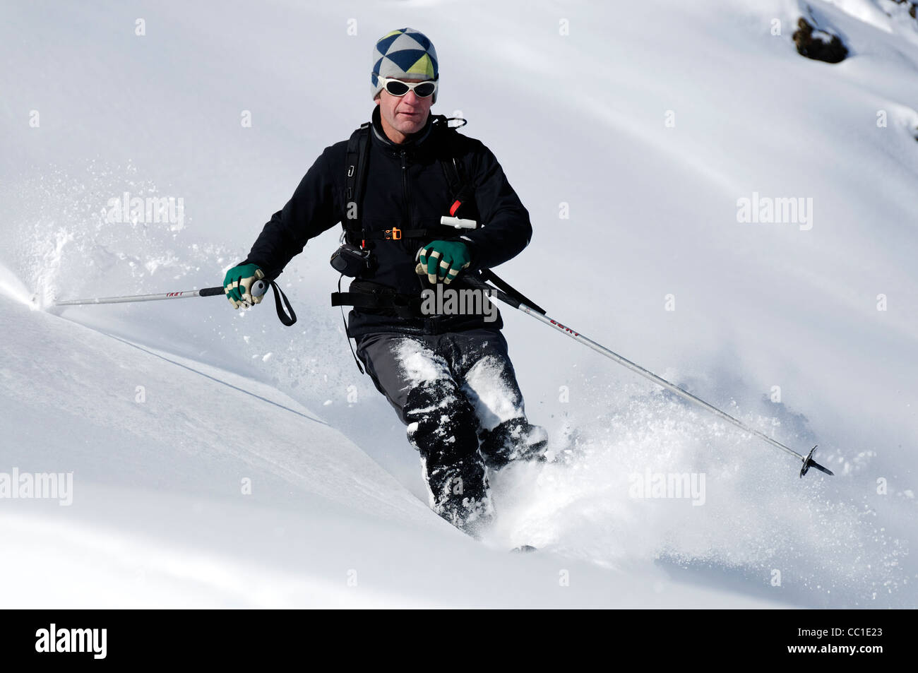 Off piste skiing in Arolla Switzerland Stock Photo
