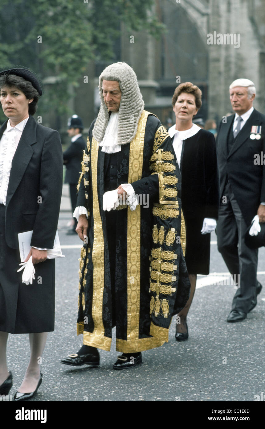 Annual procession of Judges from Westminster Abbey to the House of Lords marking the reopening of the Law Courts. Stock Photo