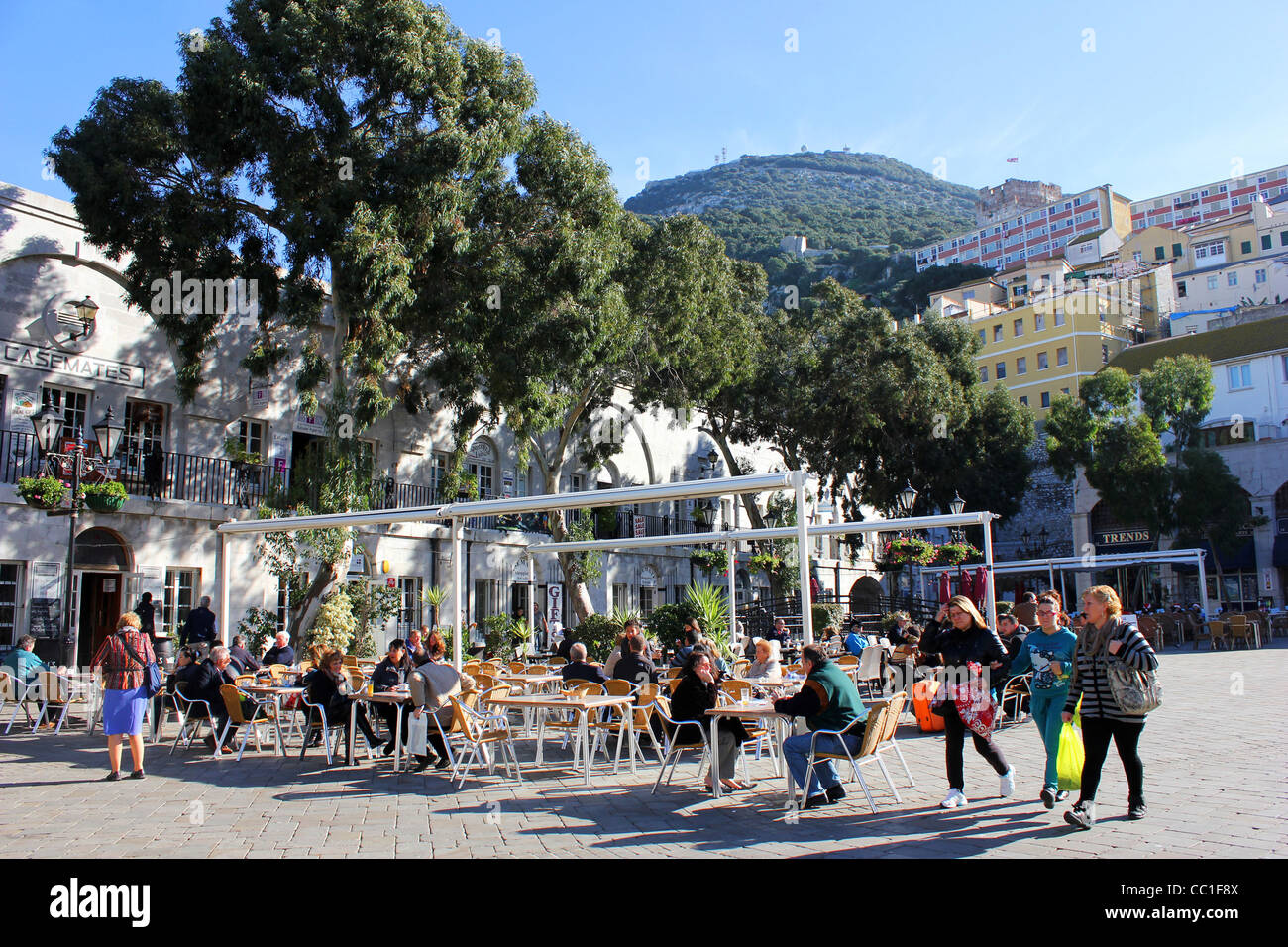 Shops And Cafes Are An Attraction For Tourists In Downtown Gibraltar Stock Photo Alamy