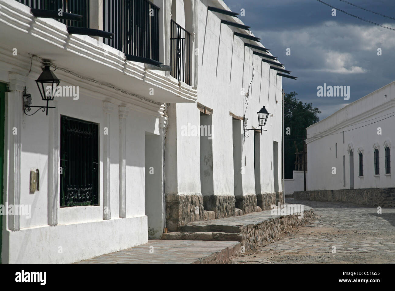 Typical white houses in street at the town Cachi, Salta Province