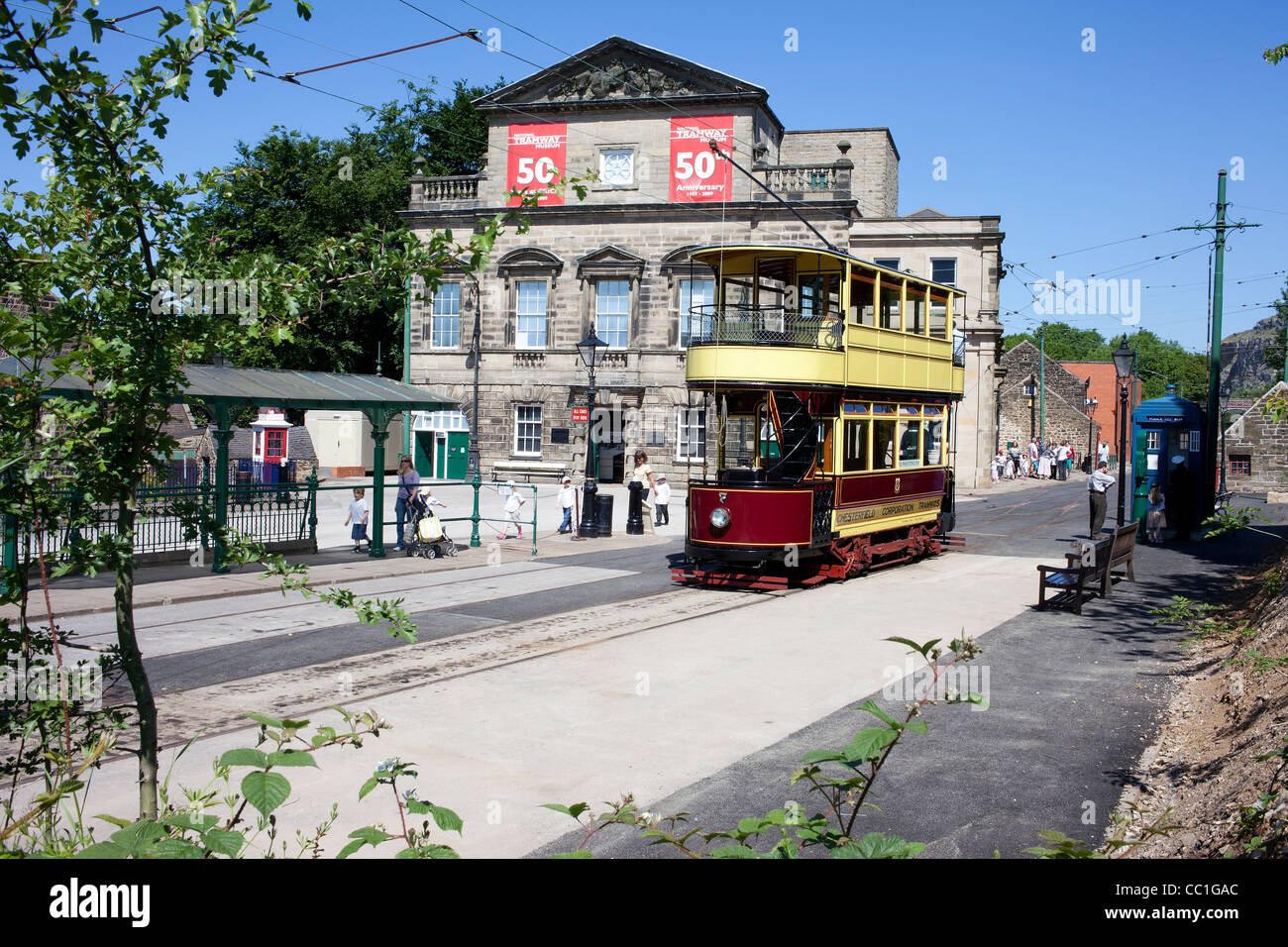 National Tramway Museum in the Peak District village of Crich Stock Photo