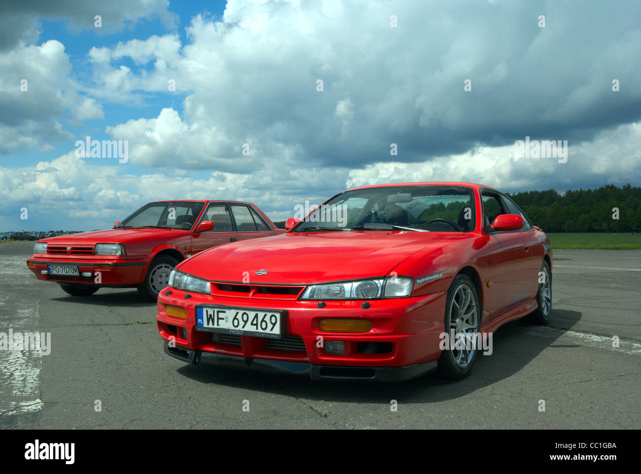 Nissan Bluebird and Nissan 200SX, two reds Stock Photo