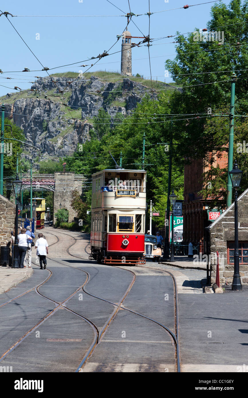 National Tramway Museum in the Peak District village of Crich Stock Photo