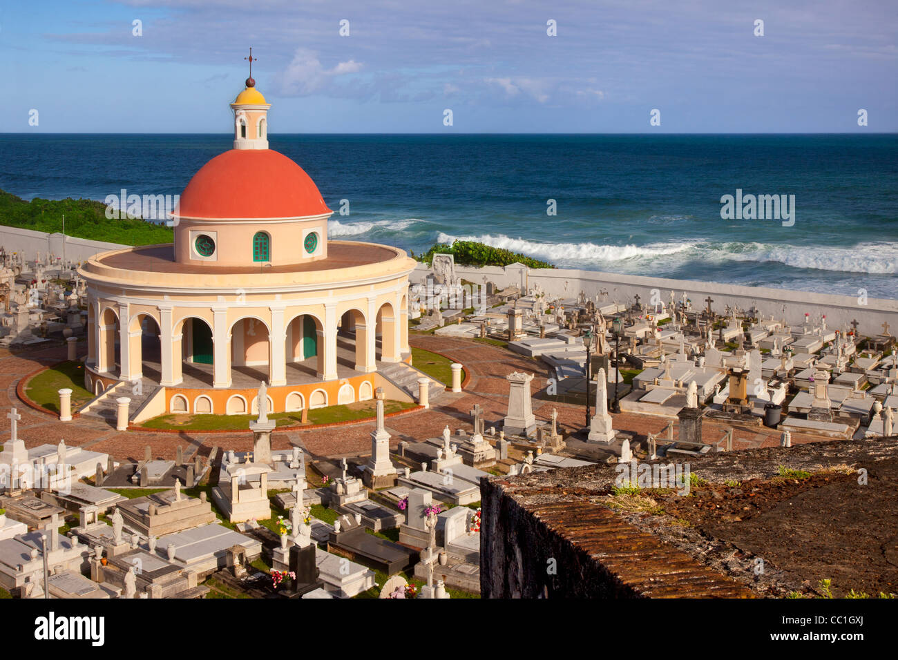 Early morning over historic Santa Maria Magdalena de Pazzis cemetery in old town San Juan Puerto Rico Stock Photo