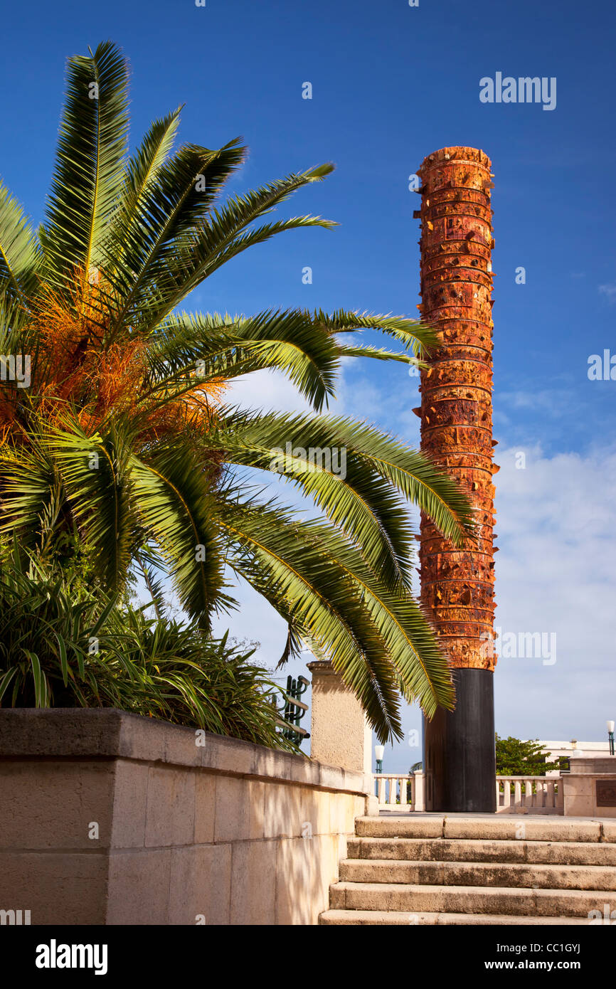 Totem Pole placed in old San Juan Puerto Rico - honoring the native island Indians Stock Photo