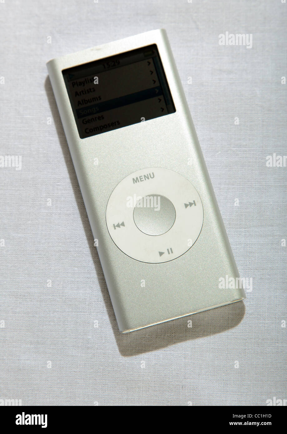 old version of silver apple ipod nano 4gb on white background Stock Photo