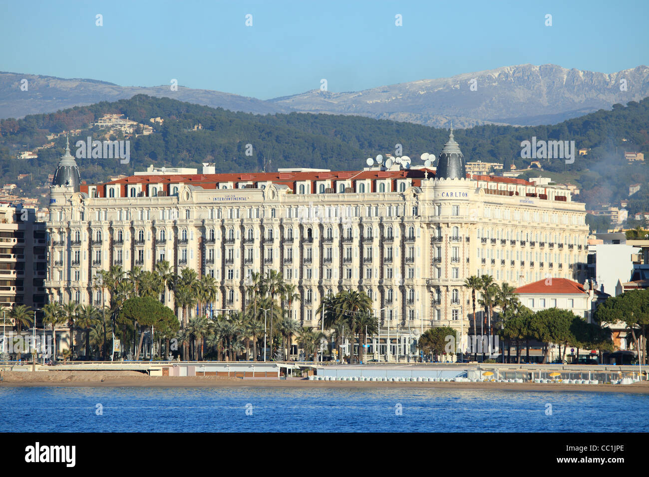 The city of Cannes with the Carlton Palace hotel Stock Photo
