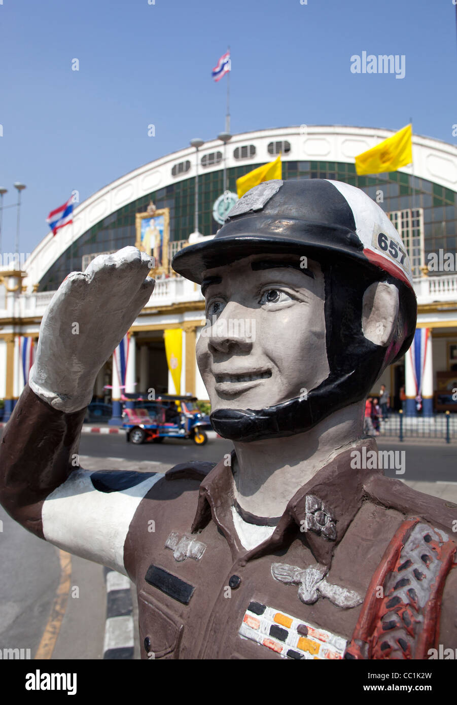 Dummy Traffic Policeman outside Bangkok Railway Station Stock Photo