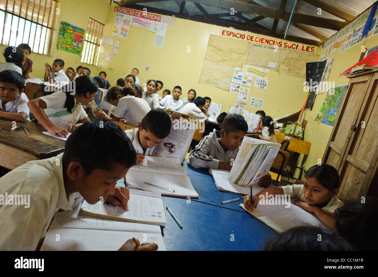 Class of girl and boys in a rural school in Honduras Stock Photo