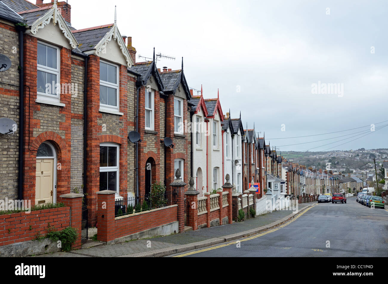 A row of victorian terraced houses in truro, cornwal, uk Stock Photo